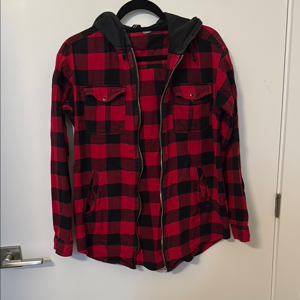 Divided Red & Black Buffalo Plaid Hooded Utility Jacket